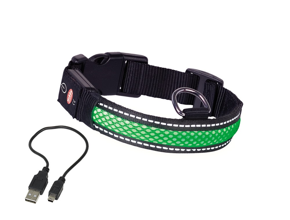 Zgarda pentru câini 'FLASH MESH' | verde | incarcare USB | S | L: 34-41 CM; W: 25 MM