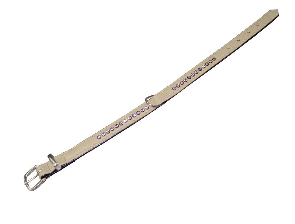 Zgarda pentru câini 'CRYSTAL' | 1 rând cristale Swarovski | nisip | 27 CM (18-23 CM); 12/14 MM