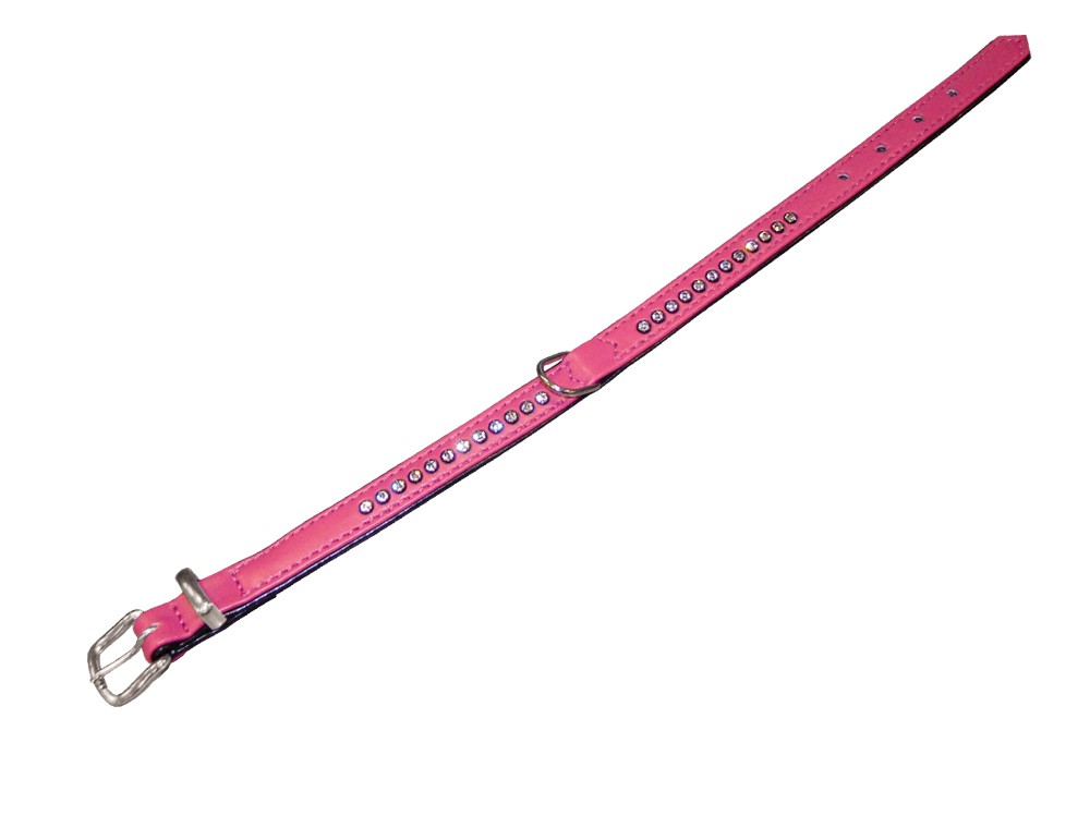 Zgarda pentru câini 'CRYSTAL' | 1 rând cristale Swarovski | fuchsia/negru | 37 CM (27-32 CM)