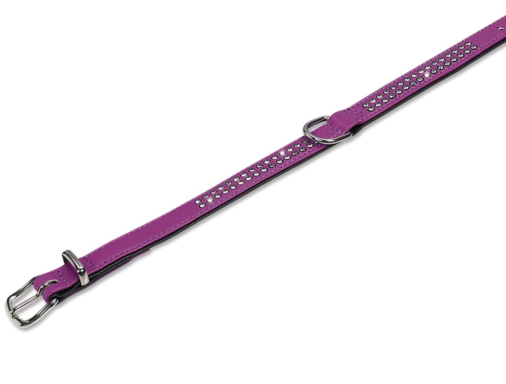 Zgarda pentru câini 'CRYSTAL' | 2 rânduri cristale Swarovski | liliac/negru | 42 CM