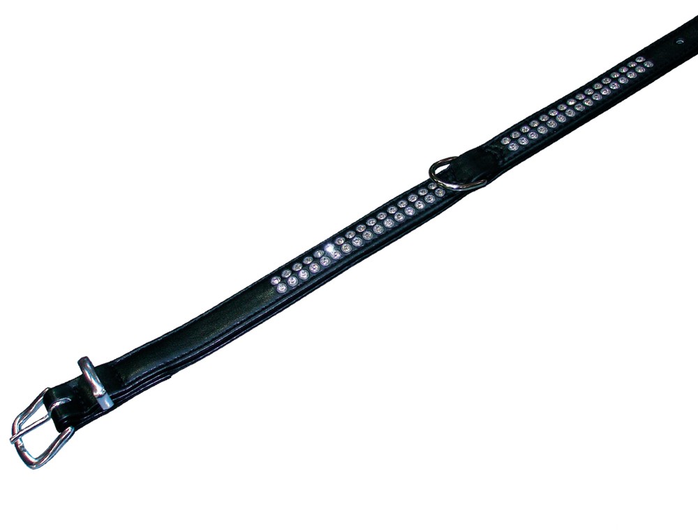 Zgarda pentru câini 'CRYSTAL' | 2 rânduri cristale Swarovski | negru | 47 CM (35-41 CM); 17/19 M