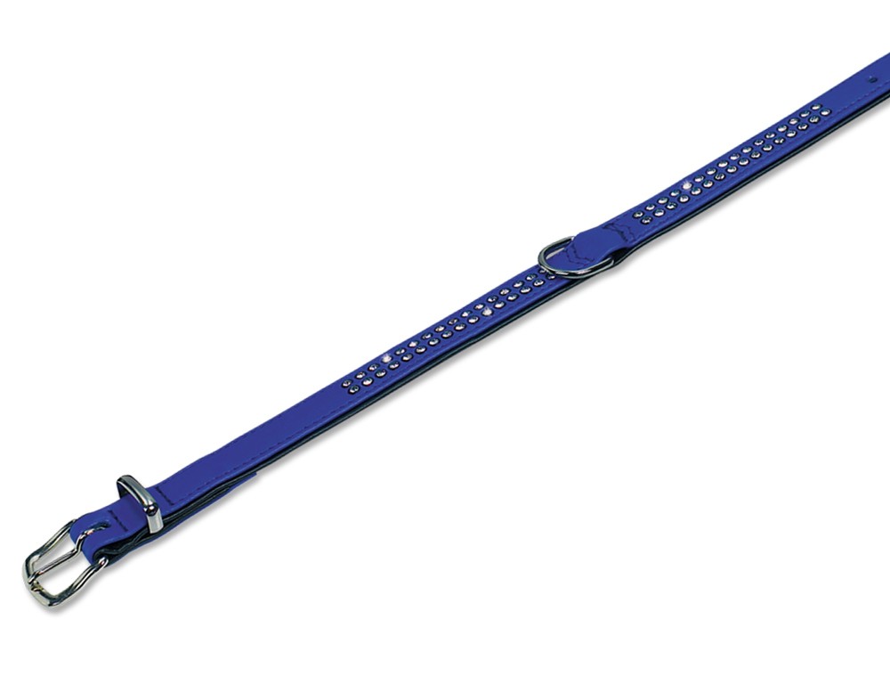 Zgarda pentru câini 'CRYSTAL' | 2 rânduri cristale Swarovski | albastru închis/negru | 47 CM (35-41 CM)