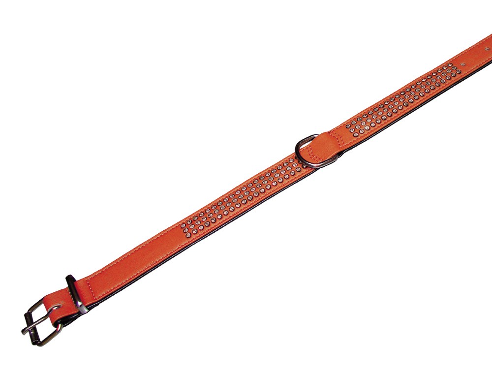 Zgarda pentru câini 'CRYSTAL' | 3 randuri cristale Swarovski | terracotta/negru | 52 CM (38-46 CM)