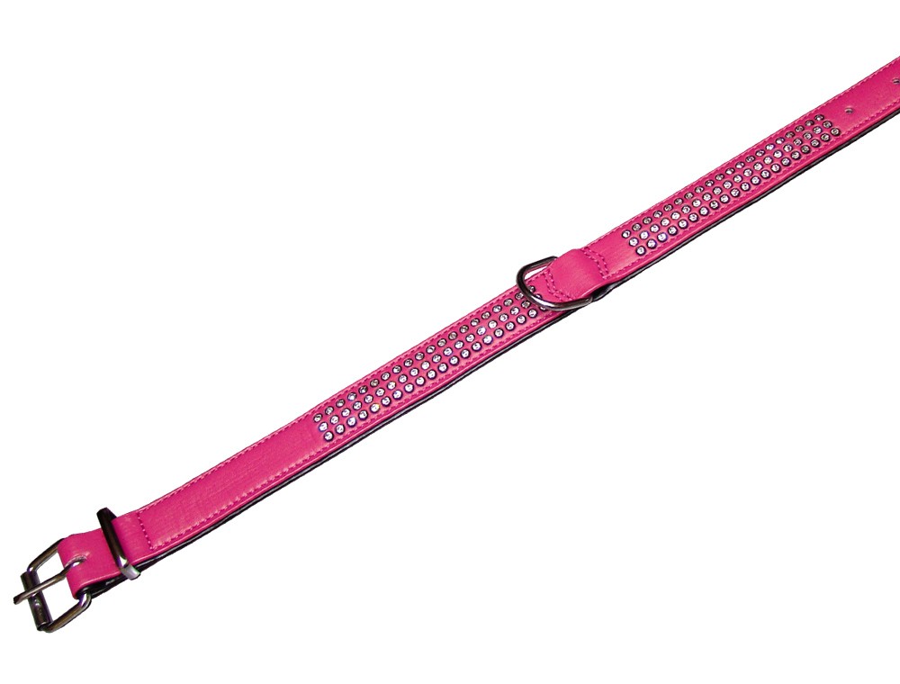 Zgarda pentru câini 'CRYSTAL' | 3 randuri cristale Swarovski | fuchsia/negru | 52 CM (38-46 CM)