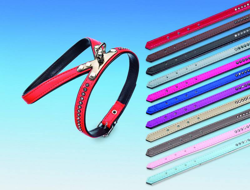 Ham pentru câini 'CRYSTAL' | cristale Swarovski | fuchsia | piept: 35 CM; W: 12/14 MM