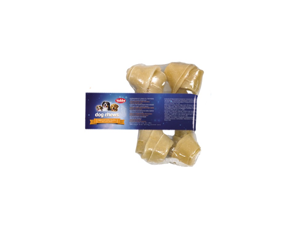 RAWHIDE BONES KNOTTED pentru câini, 2 PCS; 13,0 - 14,0 CM; 45 G