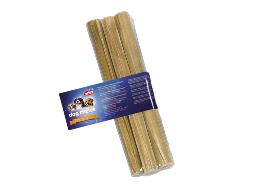 Rola de rontait din piele presată pentru câini | 3 buc. | calitate Tailanda | 25 CM; Ø 20 MM; 100 G