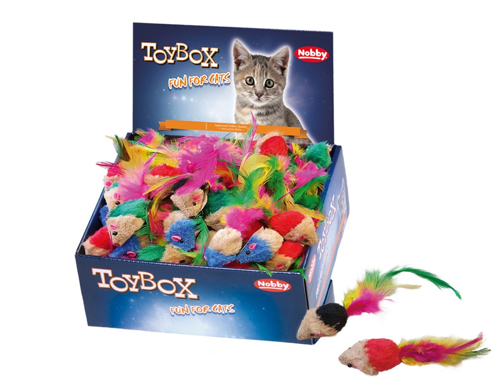 Șoarece PUFOASĂ CU PĂR SCURT, DISPLAY 140 PCS., 5 CM pentru pisici