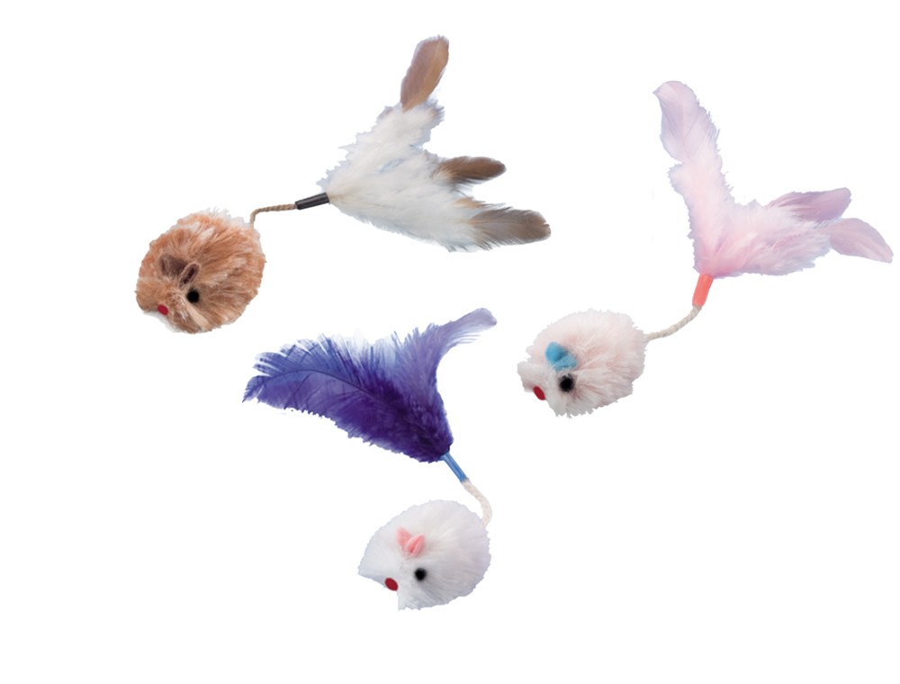 Șoarece PUFOASĂ CU PENA, 3 PCS., 3 CM pentru pisici