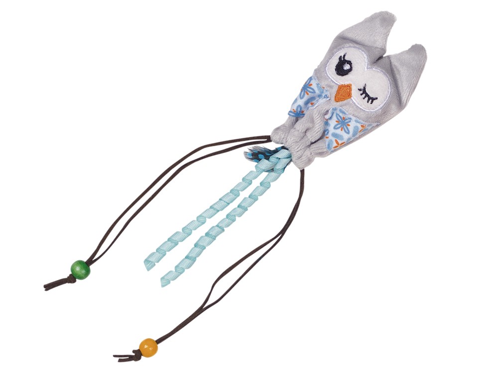 Jucărie pentru pisici Bufniță din plus cu minge din lemn | 25 cm | albastru