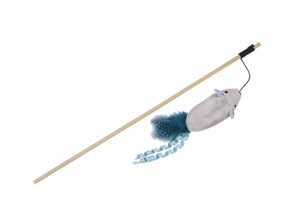 UNDITĂ CU SORICEL DIN PLUS CU CATNIP, BÂT ALBASTRU 40 CM, FIR CU JUCĂRIE 95 CM