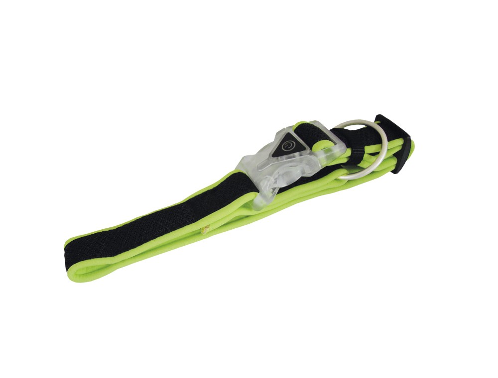 Zgarda pentru câini | cu lumina semnalizatoare | 'MESH PRENO' | galben neon | B: 20/25mm; L:30-45cm