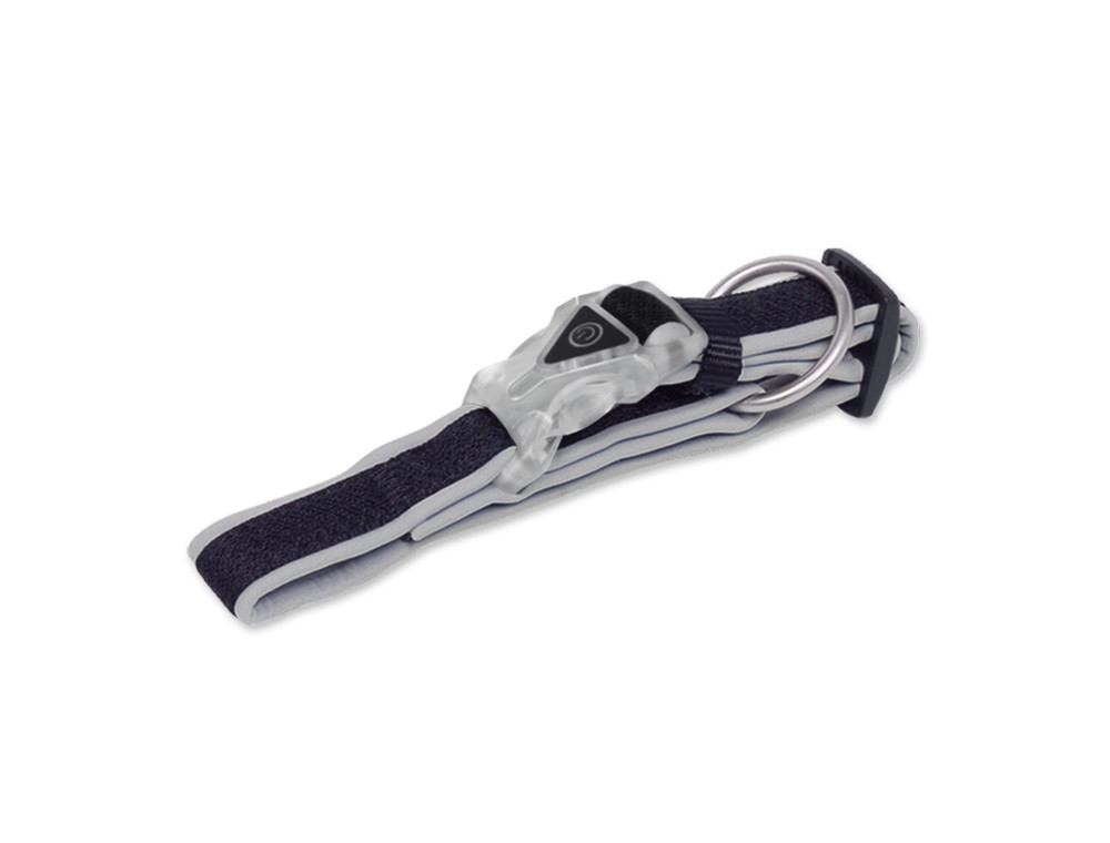 Zgarda pentru câini | cu lumina semnalizatoare | 'MESH PRENO' | gri | B: 20/25mm; L:30-45cm