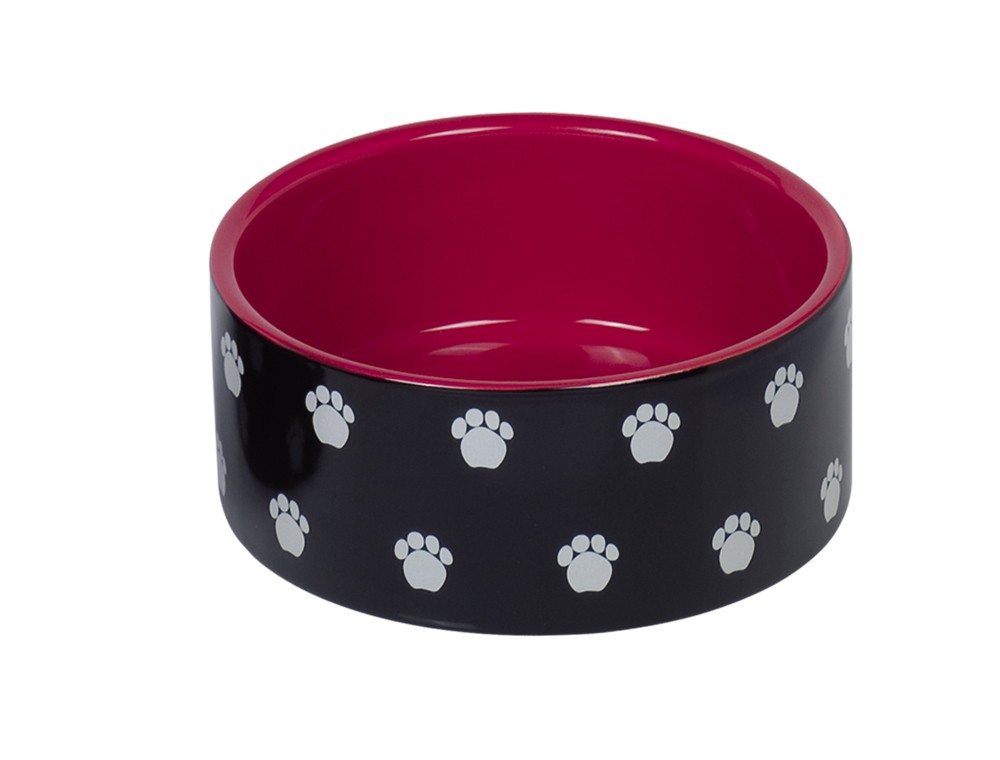 Castron din ceramica pentru câini | 'Pata' | Ø 15 x 6 cm | 0,55 l | negru/rosu