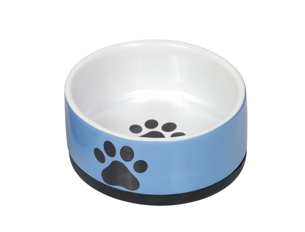 Castron din ceramica pentru câini | 'Paw' | albastru | Ø 14 x 6,5 cm, 0,4 l
