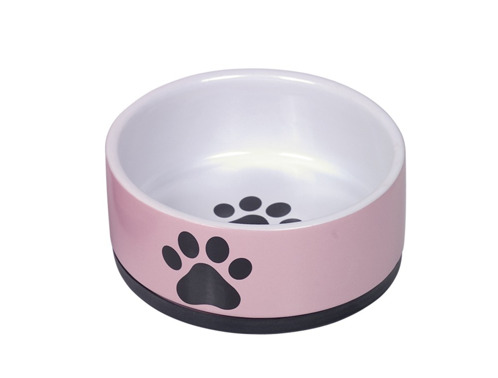 Castron din ceramica pentru câini | 'Paw' | pink | Ø 14 x 6,5 cm, 0,4 l