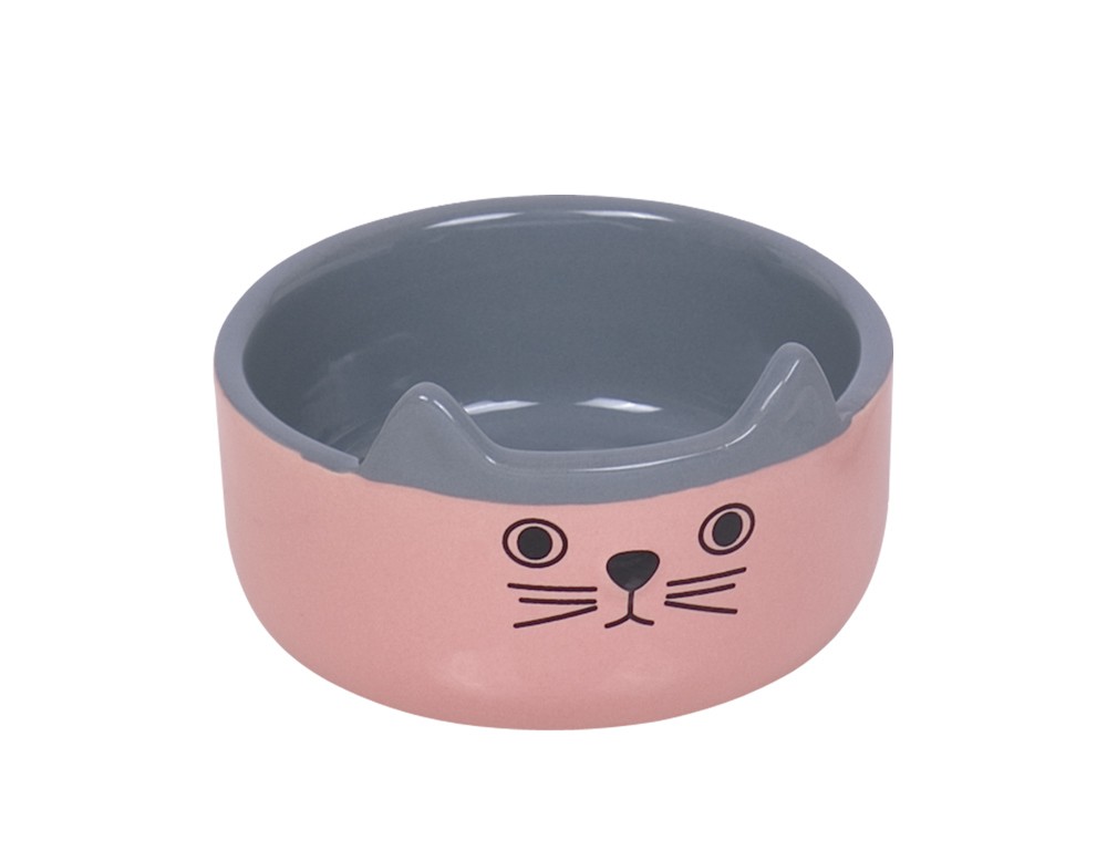 Castron din ceramica pentru pisici 'Cat Face' | pink | Ø 13,0 x 4,0 cm, 0,16 l