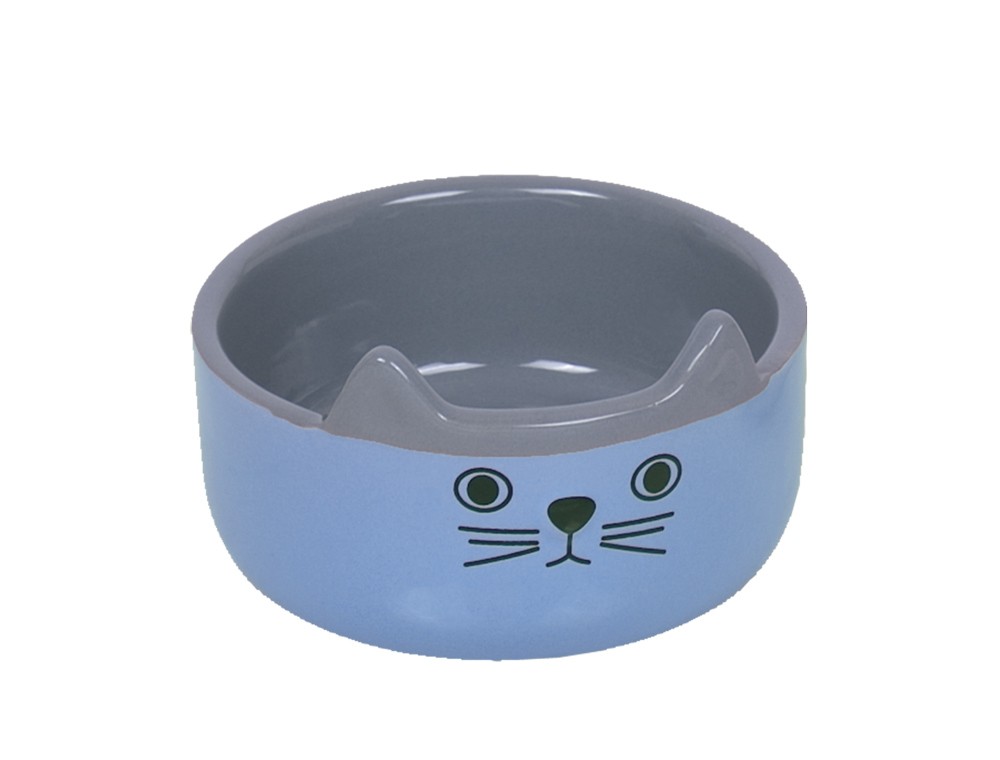 Castron din ceramica pentru pisici 'Cat Face' | albastru deschis | Ø 13,0 x 4,0 cm, 0,16 l