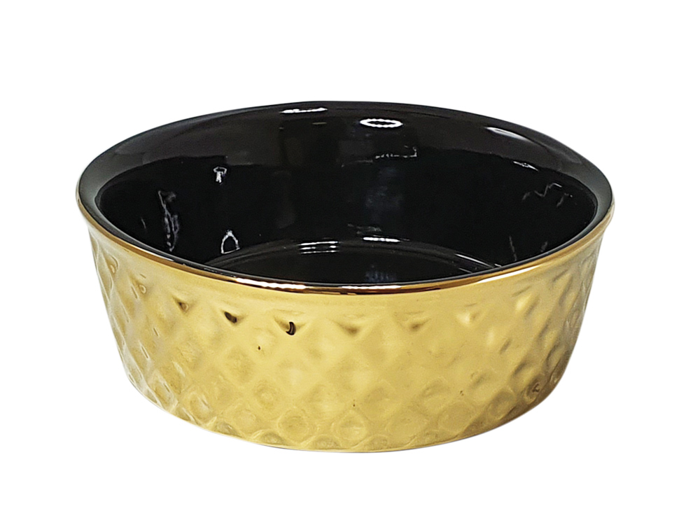 Castron din ceramica pentru pisici 'Gold' | Ø 15 x 6 cm | 0,50 l | auriu/negru
