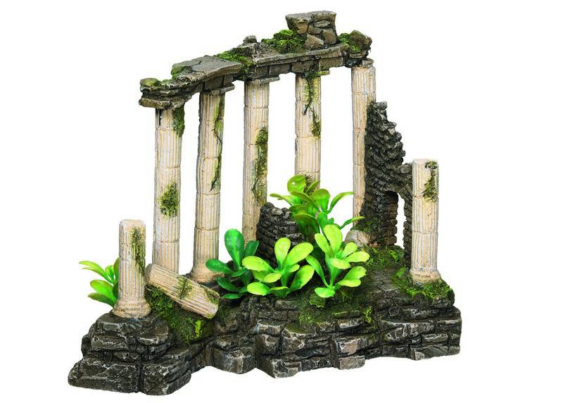 Ornament pentru acvariu | 'COLUMNA ANTICA' - cu plante | L20,5 X W11