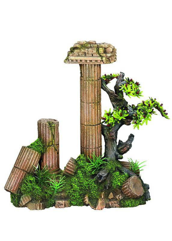 Ornament pentru acvariu | 'COLUMNA ANTICA' - cu plante | L26 X W13