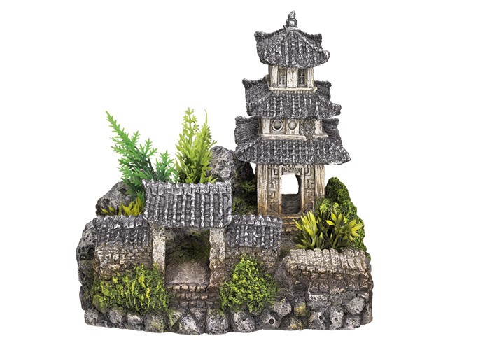 Ornament pentru acvariu | ASIAN TEMPLE - cu plante | L18,5 X W14,2