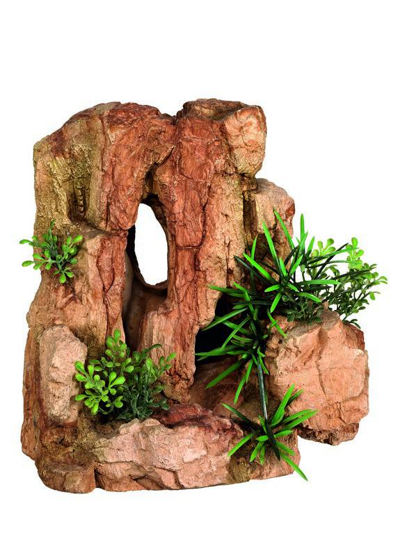 Ornament pentru acvariu | ROCK - cu plante | L22 X W16,3 X H22 CM