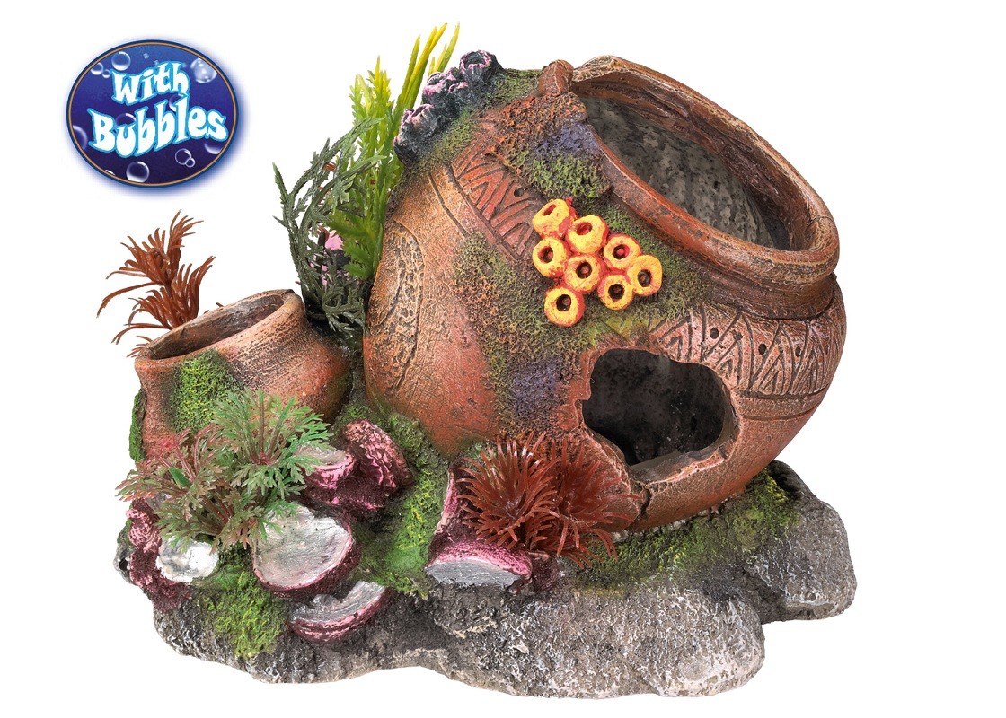 Ornament pentru acvariu | 'JAR WITH SHELLS' - cu plante | L17,5 X W13,2