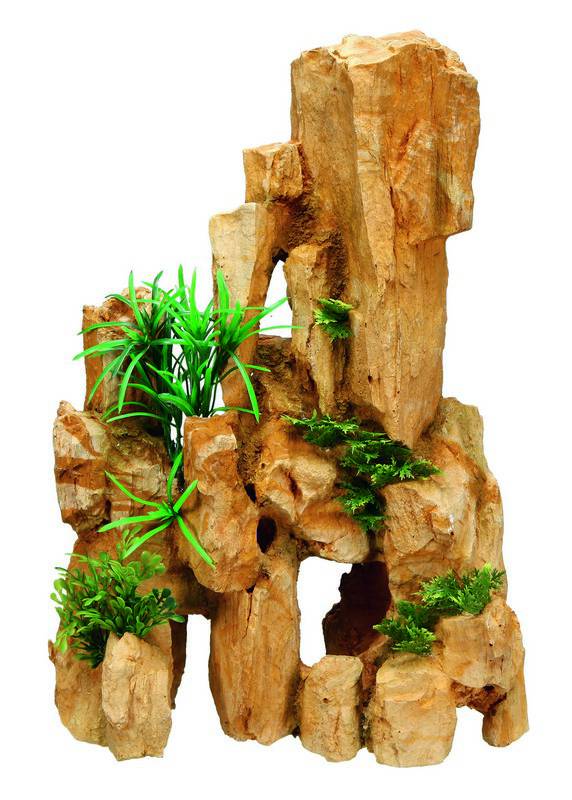 Ornament pentru acvariu | ROCK cu plante | L23 X W12,5 X H33 CM