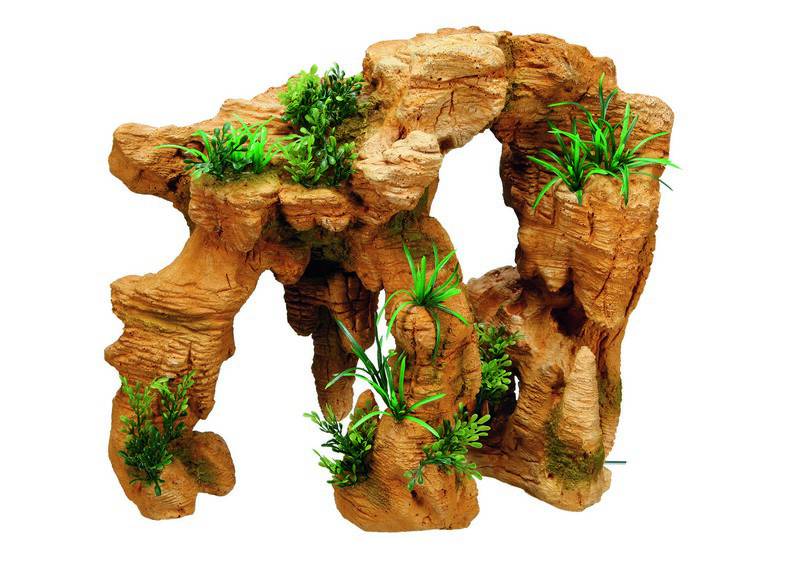 Ornament pentru acvariu | 'STONE' cu plante | L35,5 X W18,5X H29,5 CM