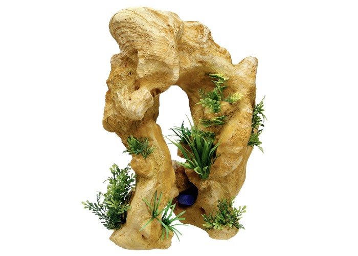 Ornament pentru acvariu 'ROCA LAVICA' - cu plante | L25 X W21,5 X H34,5 C