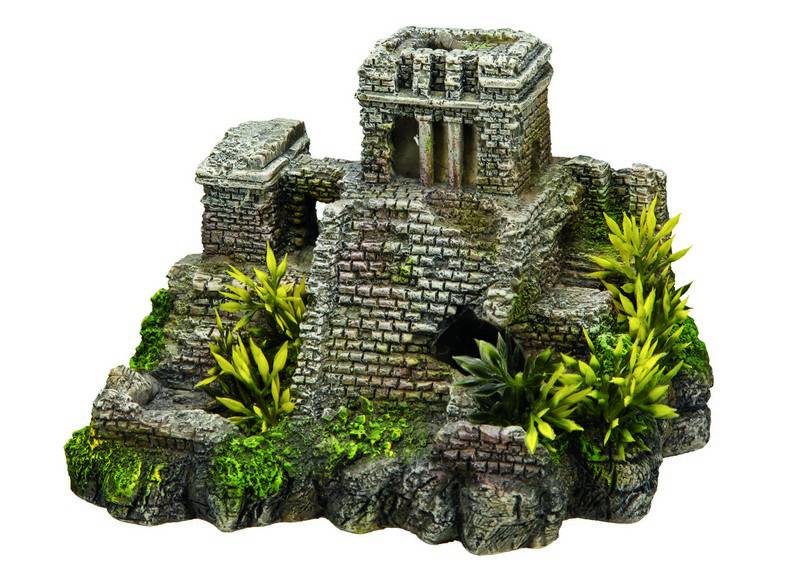 Ornament pentru acvariu | 'ASIAN RUIN' cu plante | L15 X W11,5 X H10,5