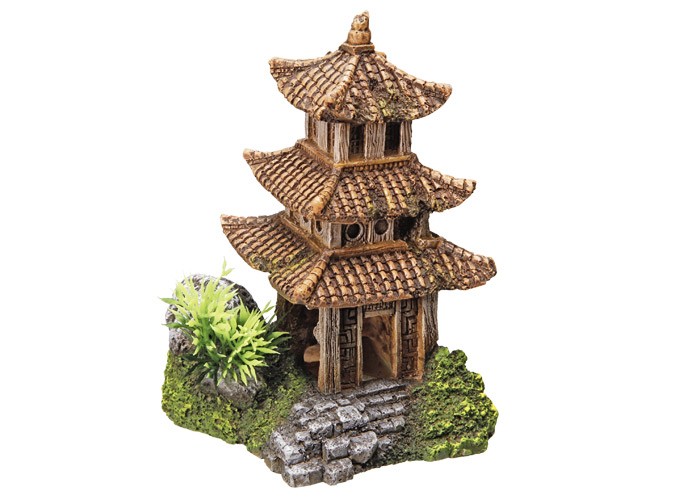 Ornament pentru acvariu | ASIAN TEMPLE - cu plante | L10 X W9 X H14,5