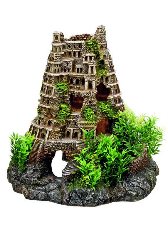 Ornament pentru acvariu | COLESSEUM TOWER cu plante | L23 X W24,5 X
