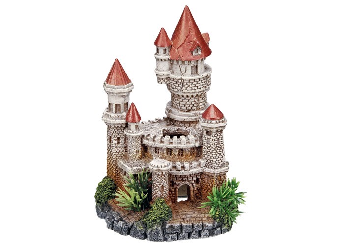 Ornament pentru acvariu | CASTLE cu plante | L12 X W10,5 X H18 CM