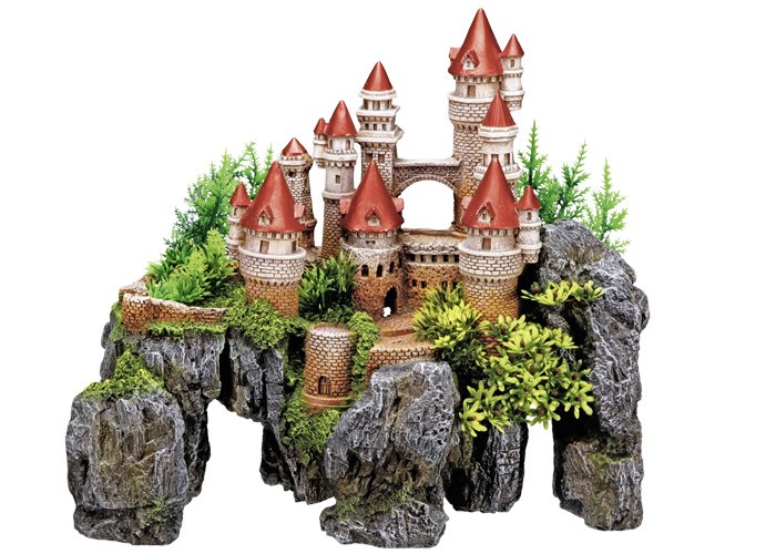 Ornament pentru acvariu | CASTLE cu plante | L37 X W20,5 X H31,5 CM