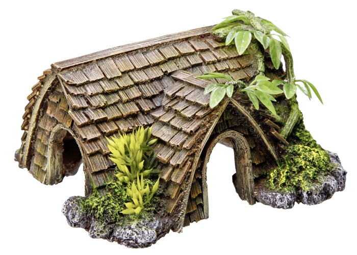 Ornament pentru acvariu | 'CASA DE VACANTA' cu plante | L15 X W14 X H8 CM