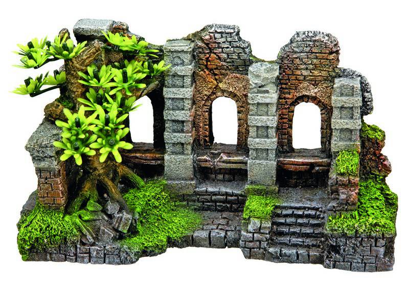 Ornament pentru acvariu | 'RUIN GATE' cu plante | L21,3 X W9,3 X H12