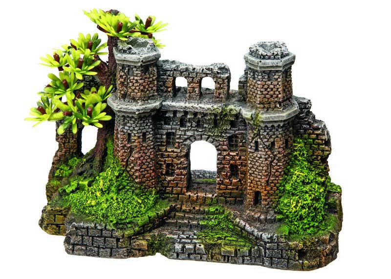 Ornament pentru acvariu | 'RUIN GATE' cu plante | L17,5 X W9,5 X H12