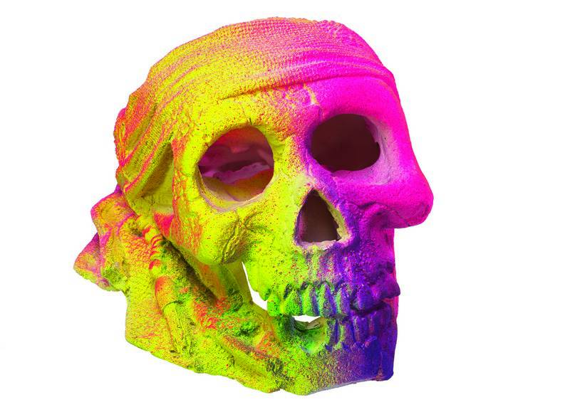 Ornament pentru acvariu | 'PIRATE SCULL' NEON | L17,5 X W13,8 X H11,2 C