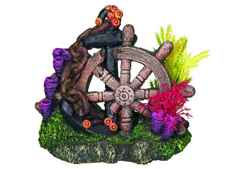 Ornament pentru acvariu | 'ROATA CU ANCORĂ' | L15 X W8 X H12 CM
