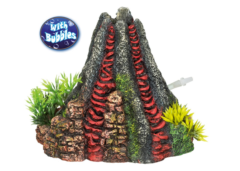 Ornament pentru acvariu | 'VOLCANO' - cu plante | L14 X W13 X H12,5 CM