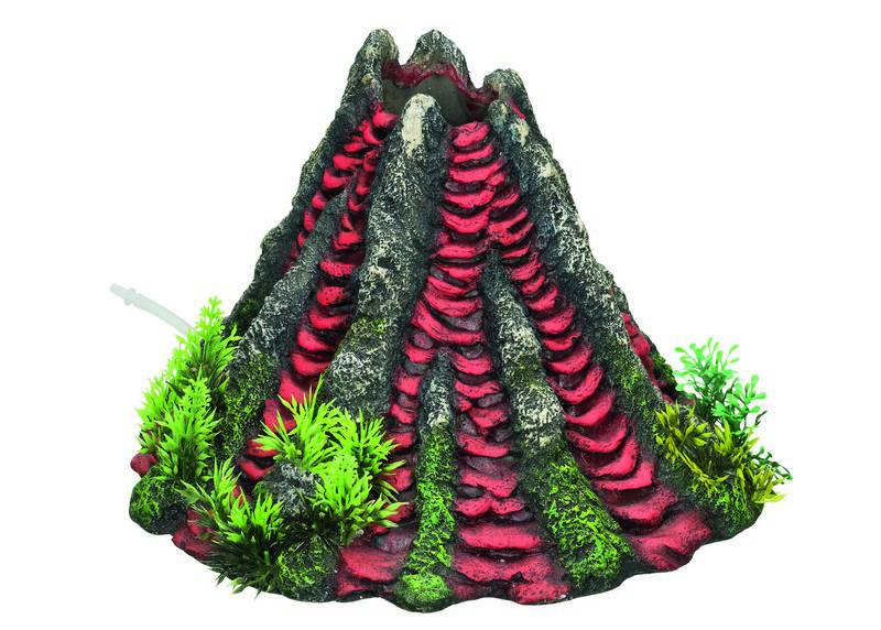 Ornament pentru acvariu | 'VOLCANO' - cu plante | L27,5 X W26 X H20 CM