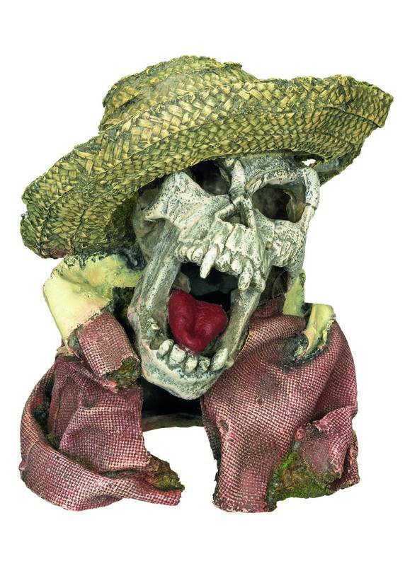 Ornament pentru acvariu | 'SCULL WITH HAT' | L16 X W14,5 X H18 CM