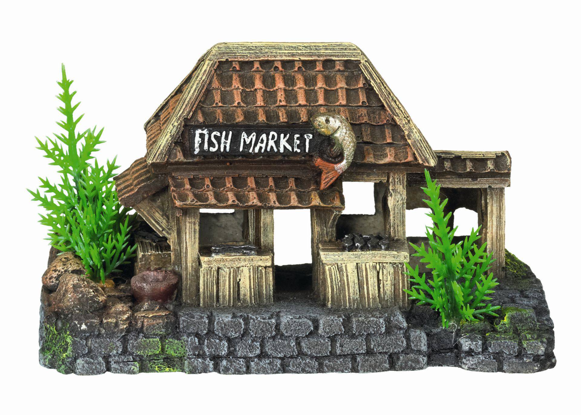Ornament pentru acvariu | FISH MARKET cu plante | L15,7 X W8 X H9 CM