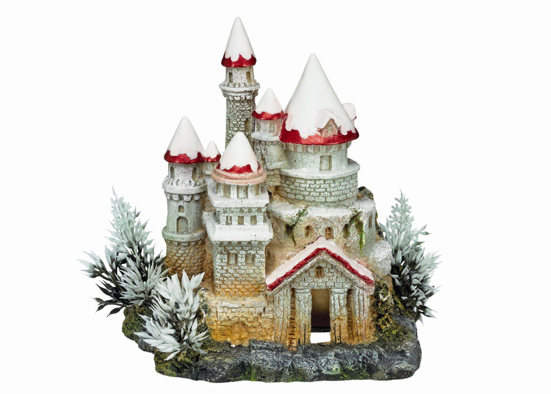 Ornament pentru acvariu | CASTLE - cu plante | L15 X W11 X H16,5 CM