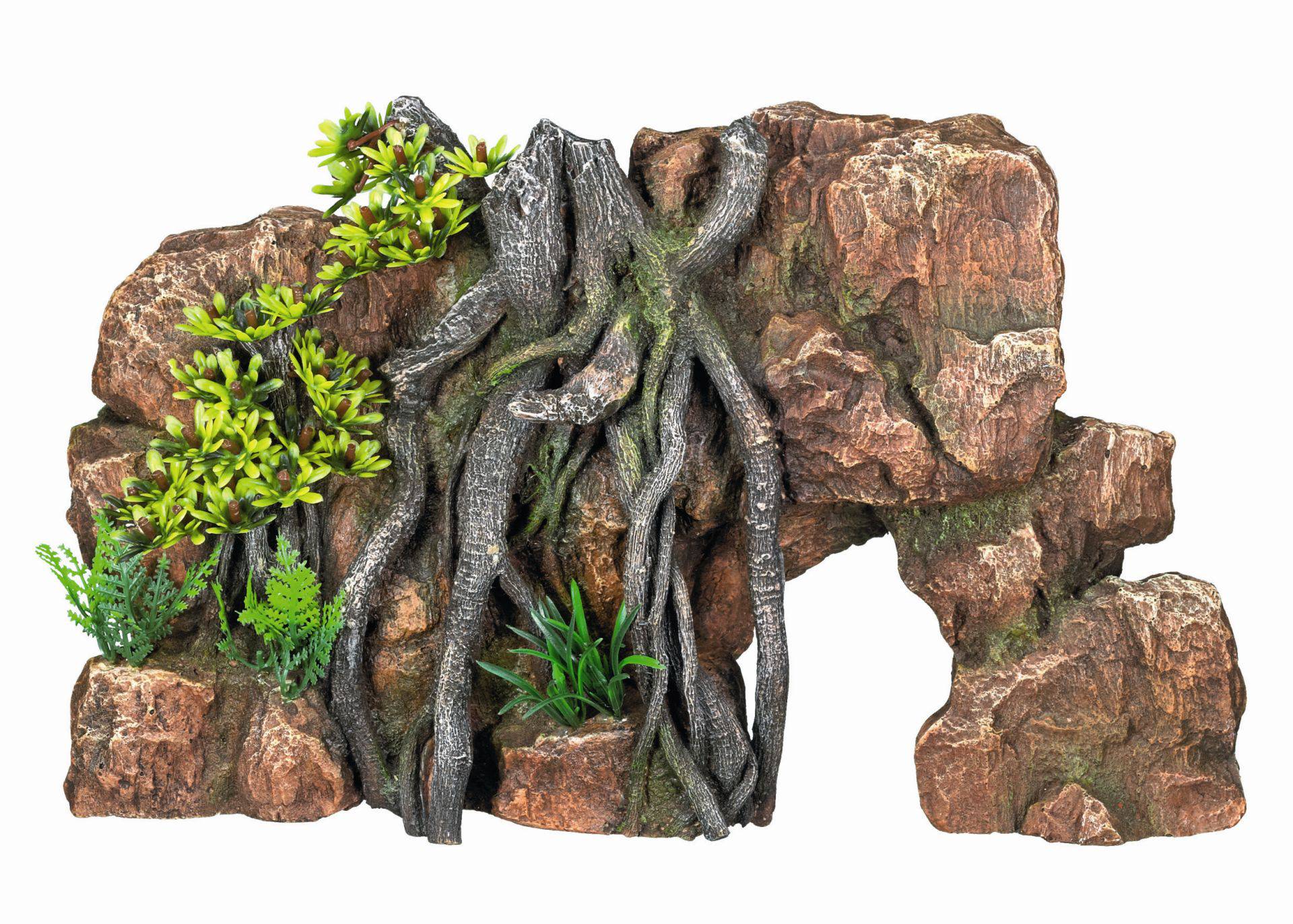 Ornament pentru acvariu | ROCK WITH JUNGLE cu plante | L33,5 X W7 CM