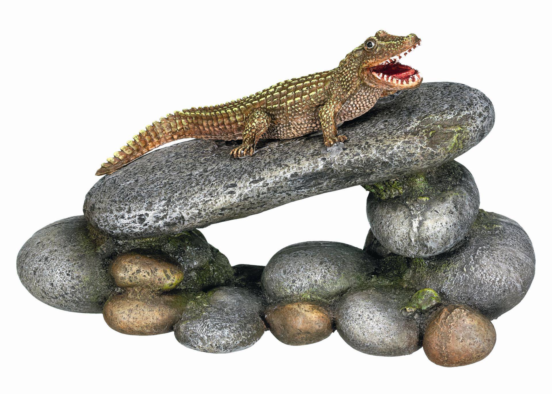 Ornament pentru acvariu | 'STONES WITH CROCODILE' | L20,5 X W10,5 X H12