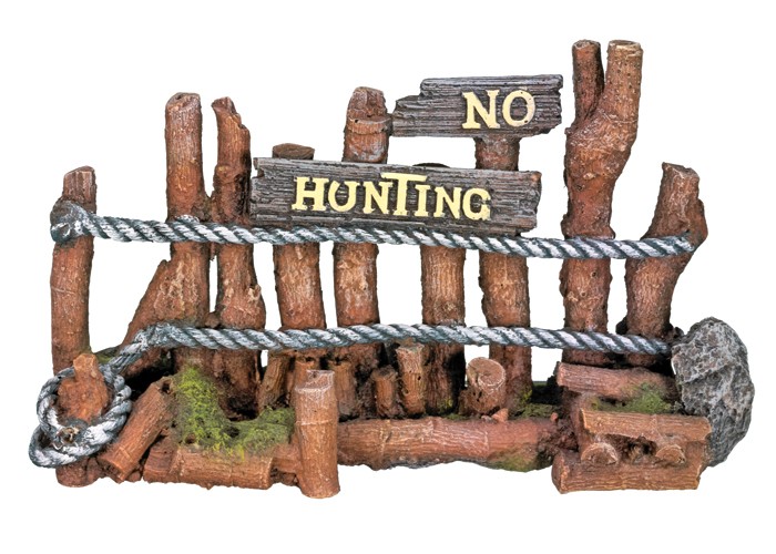 Ornament pentru acvariu | 'WOODEN FENCE (NO HUNTING)' | L21,5 X W7 X H1