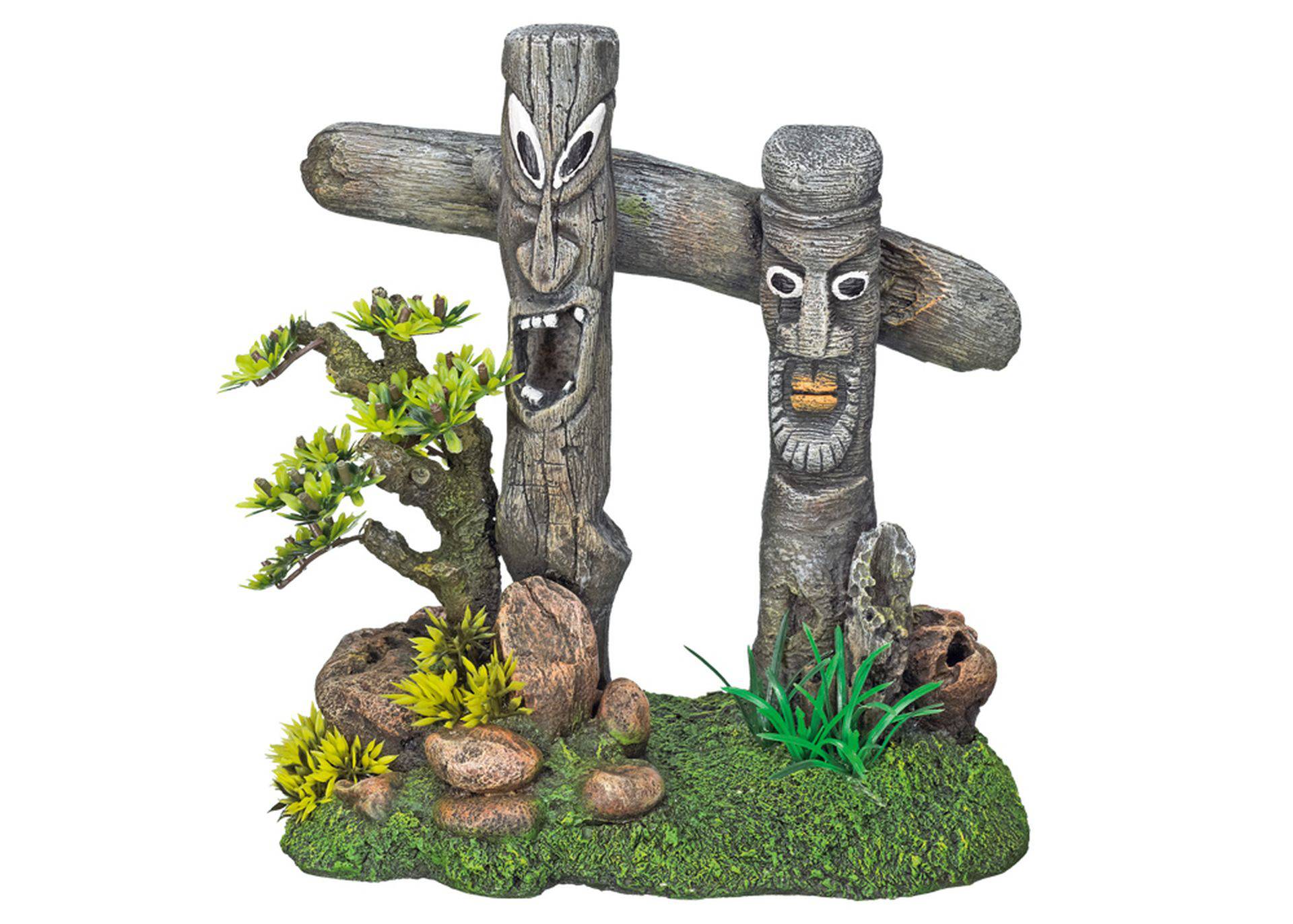 Ornament pentru acvariu | 'WOODEN FENCE INDIAN' cu plante | L24,0 X W13